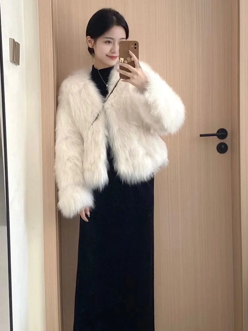 Sli Korean Sle Women's ort Coat Unique Beautiful Fur Leather Inteated Autumn Winter High-End Sensation Outerwear