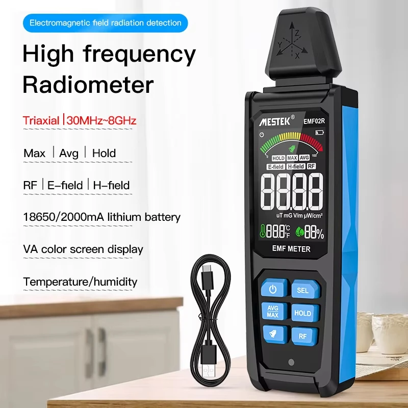 Electric Field Magnetic Radiation type-c charing ElectromagneticRadiation EMF02 Strength Interference Instrument VA Color Screen