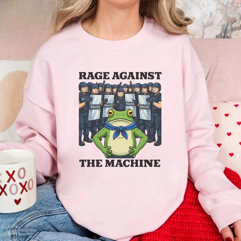 Portland Frog Protest Rage Against The Machine Unisex I Stand with Frog Resist Protest Cartoon Pattern Sudaderas con capucha de manga larga