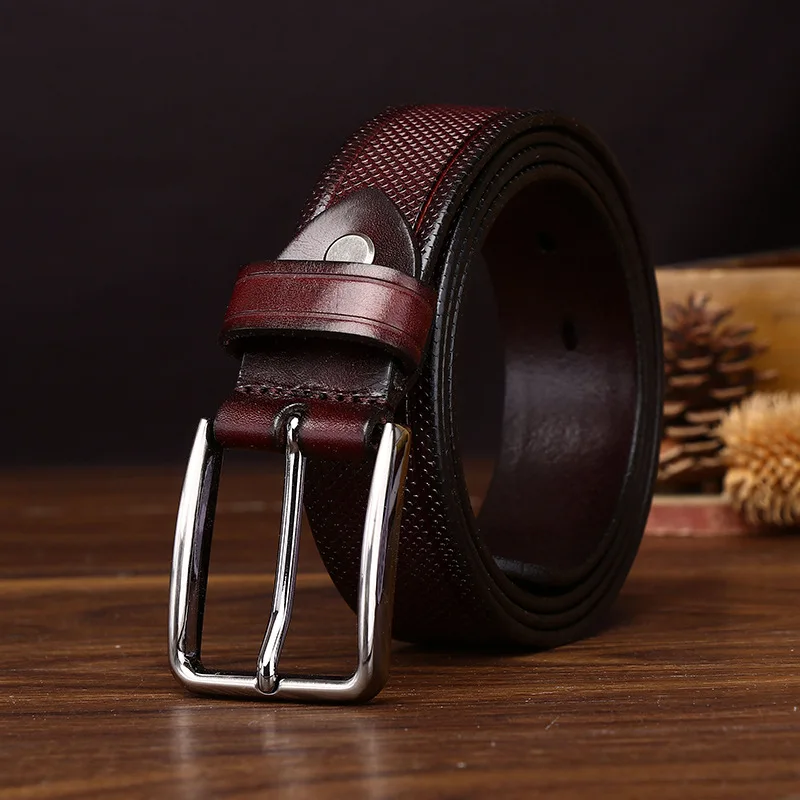 3.3CM First Layer Cowhide High Quality Genuine Leather Belts for Men Strap Male Pin Buckle Jeans Cowboy Cintos Luxury Designer