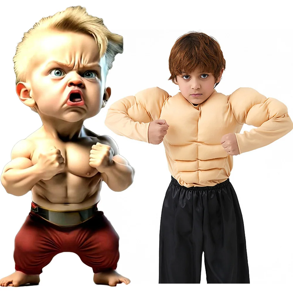 Costume da supereroe Muscle Boy Cosplay Funny Fake pettorale Muscles Halloween Vest Suits Boys Cosplay Chest Shirt outfit Costume