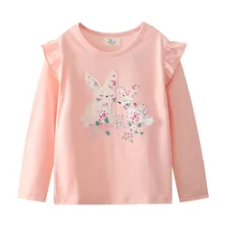 Jumping Meters 2-7T Long Sleeve Girls T Shirts Animals Embroidery Autumn Spring Kids Clothes Fashion Toddler Shirts Tops