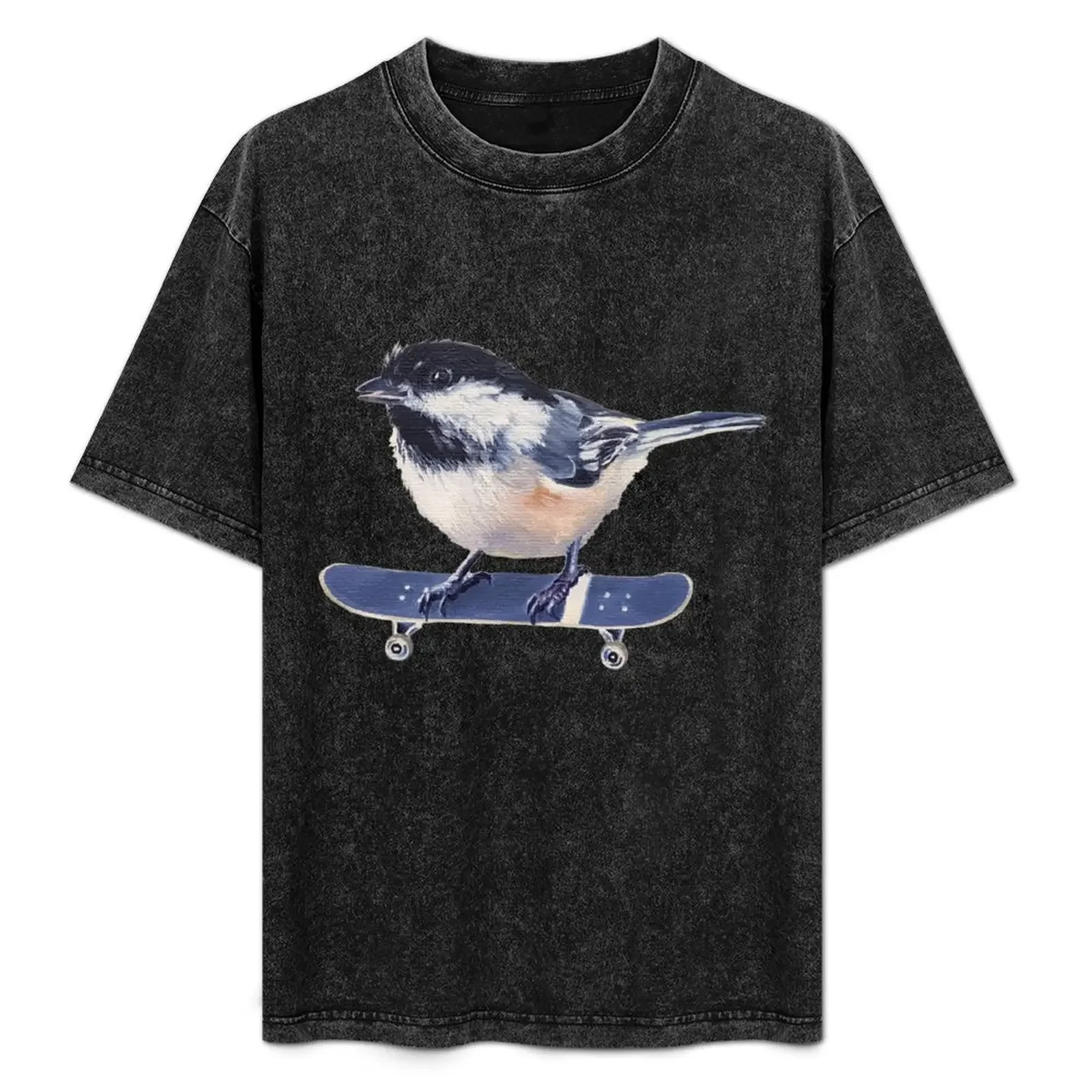 

Why Fly When You Can Skate - chickadee skateboard painting (no background) T-Shirt t shirts for man slim fit T-Shirt