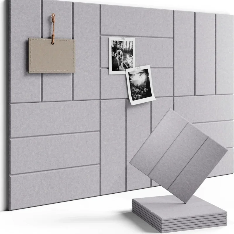 6PCS Vertical Stripe Polyester Felt Acoustic Panels, Wall Decor，Self Adhesive Pinboard Tiles for Office Cubicle Photo Display