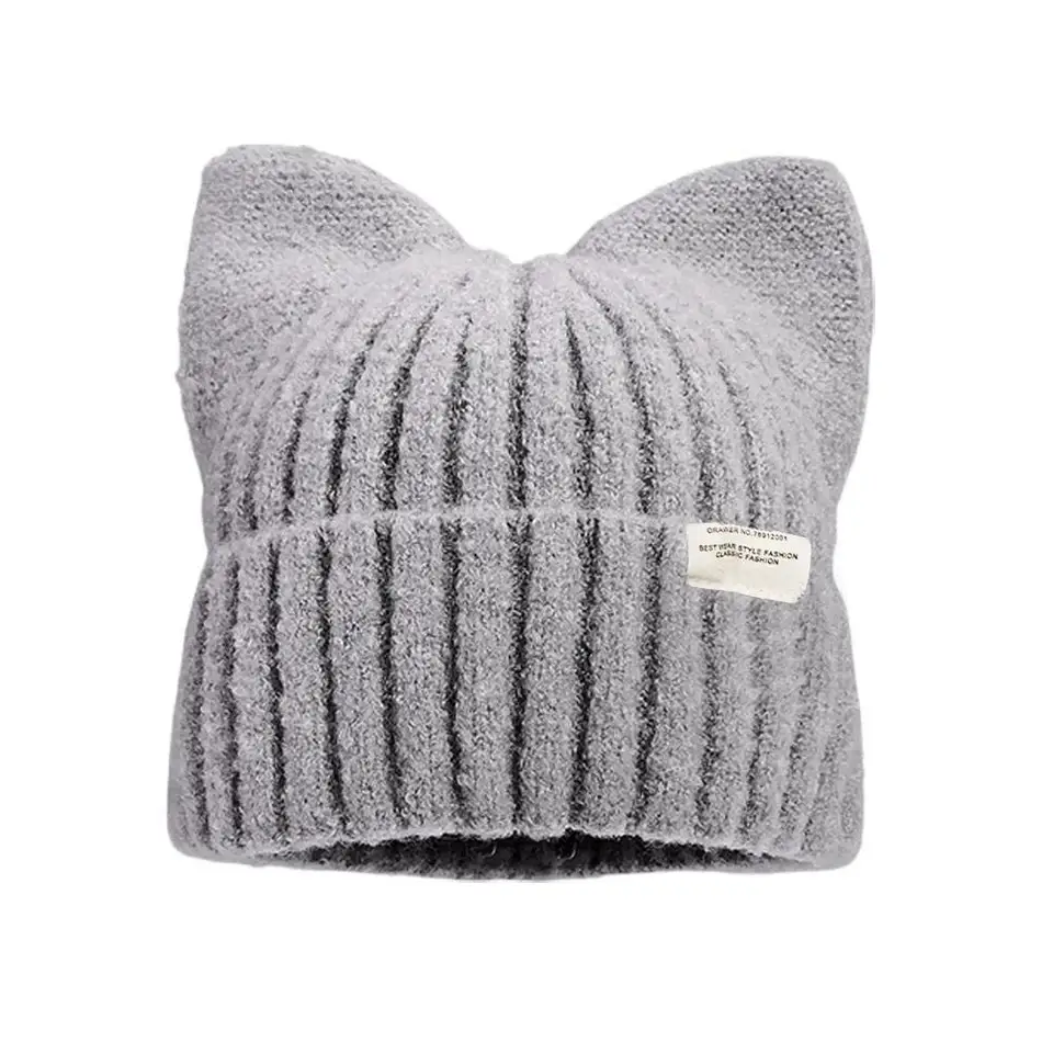 NEW Cute Cat Ears Beanies For Women Autumn And Winter Warm Ear Protection Sweet Versatile Pullover Knitted Hats, image 3