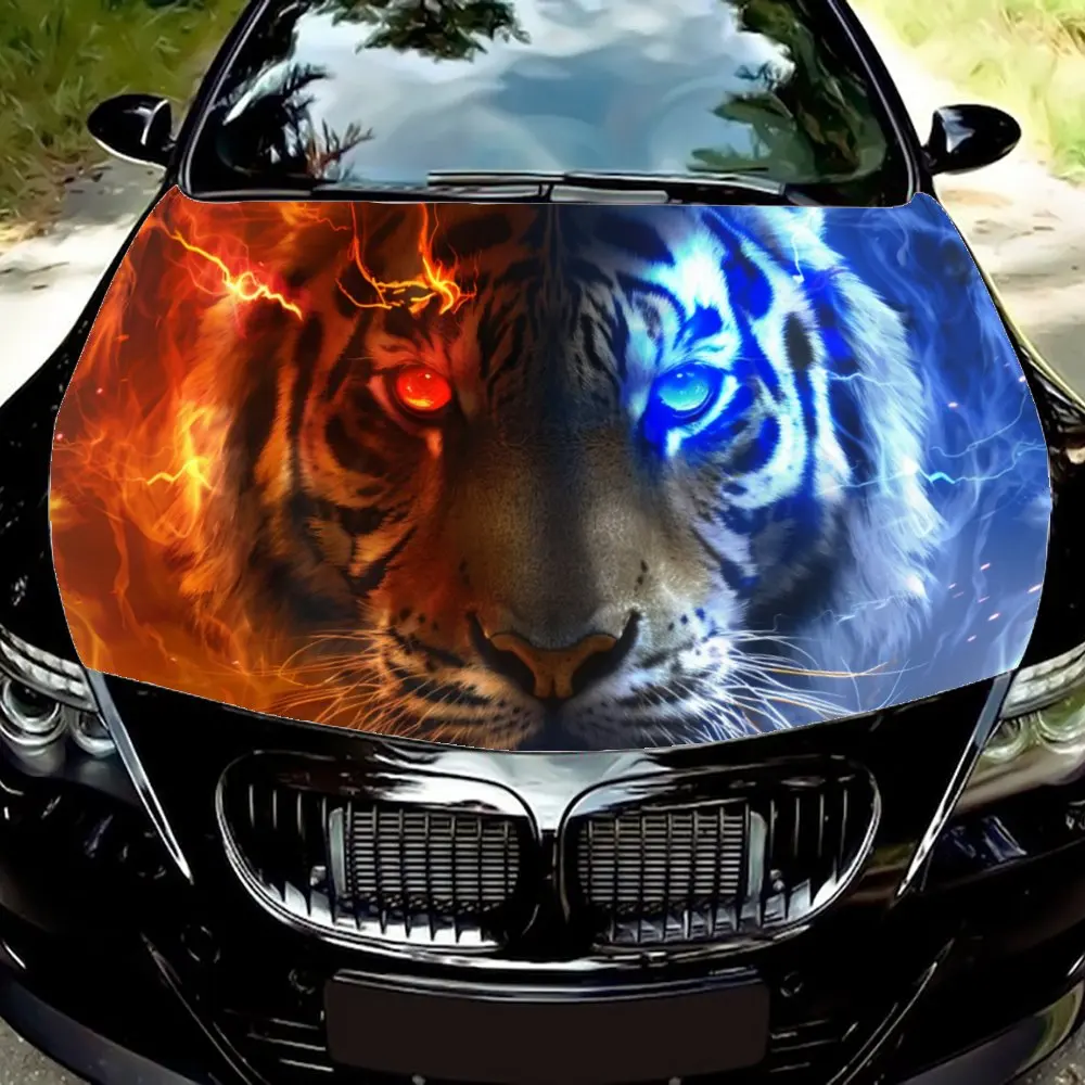 

Tiger with Blue Lightning Eyes Car Hood Wrap Color Vinyl Sticker Truck Graphic Bonnet DIY Auto Accessories Decoration Decal Gift