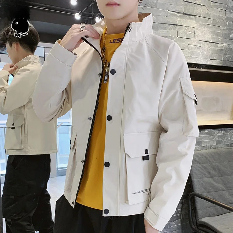 

Men's Stand Collar Jaet Casual Workwear Outerwear Autumn Season Polyester Fabric Long Sve Zipper Closure Coat