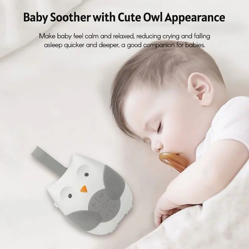 ZK30 Portable Owl White Noise Machine Baby Soother with 10 Light Music Songs 2 Natural Sounds Silicone Strap for Infants Toddler