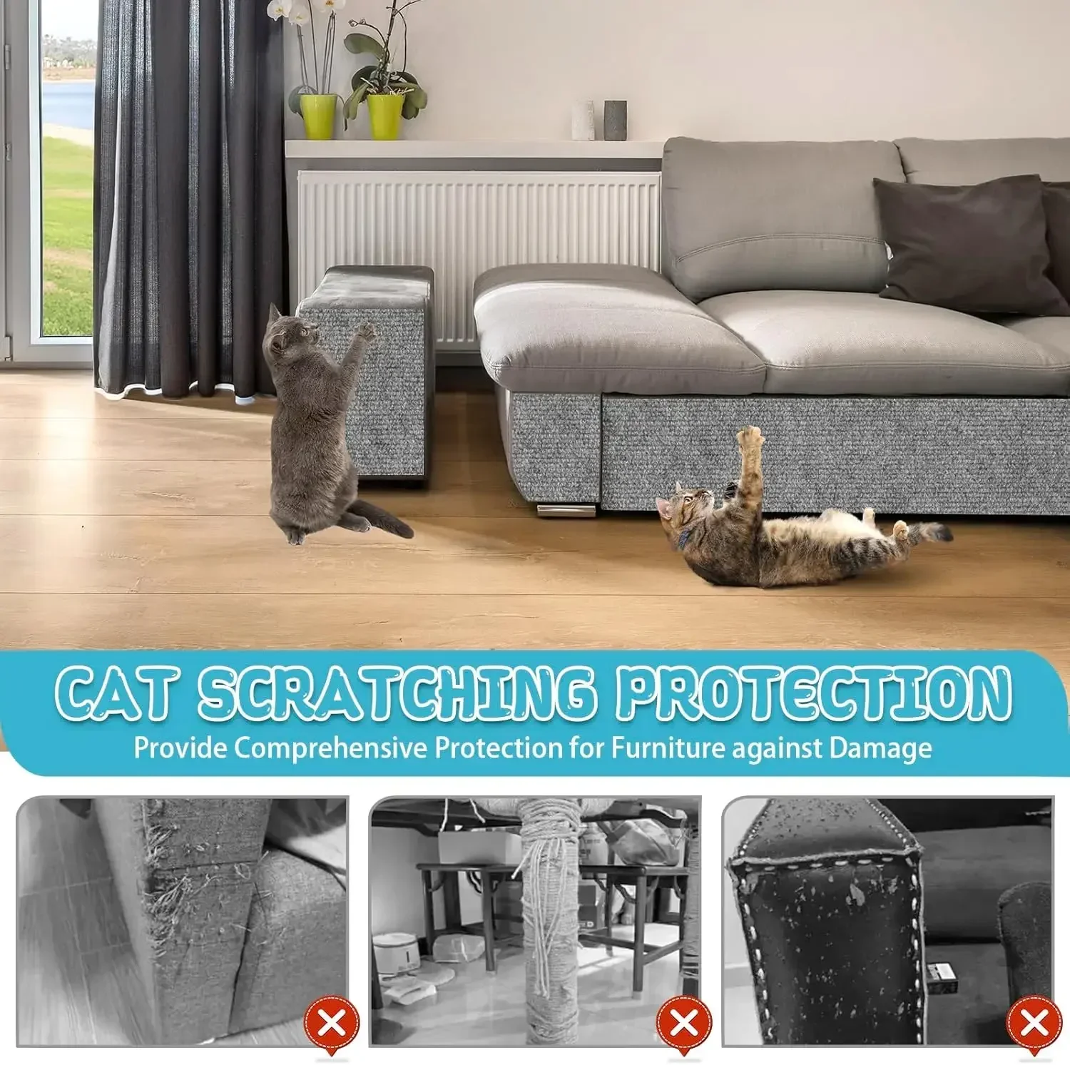 Wall Mounted Cat Scratching Pad Non slip Self adhesive Cat Scratching Board, Durable And Cuttable Indoor Furniture Protector image 3