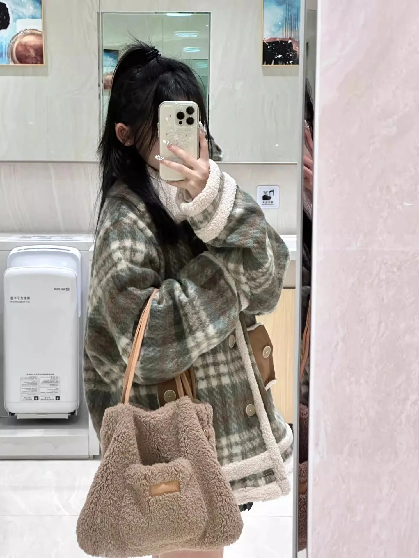 

Lamb Velvet Jaet Women's Loose Thi Warm Cotton Coat Autumn Winter Small Size Tagkita Brand Retro Sle Button ket Detail