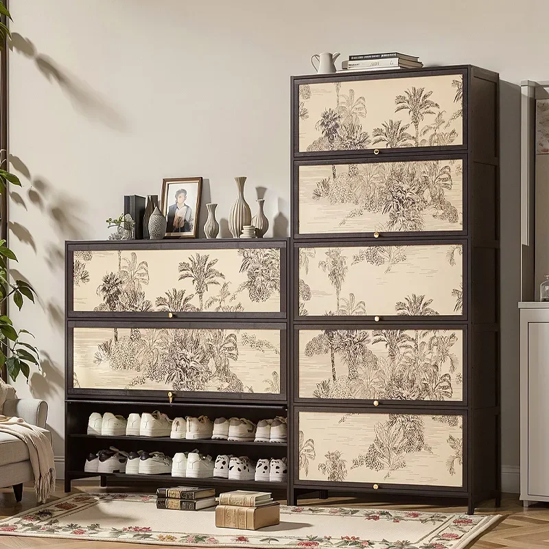 Solid wood minimalist shoe cabinet American retro home door American black wall shoe rack storage cabinet