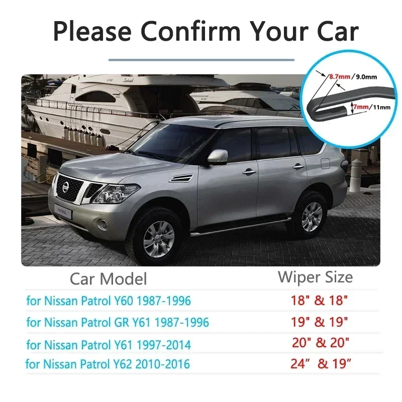 For Nissan Patrol Y60 GR Y61 Y62 1987~2016 Wiper Blade Car Accessories Stickers Windshield Wipers 1988 1996 1997 2010 2014 2015