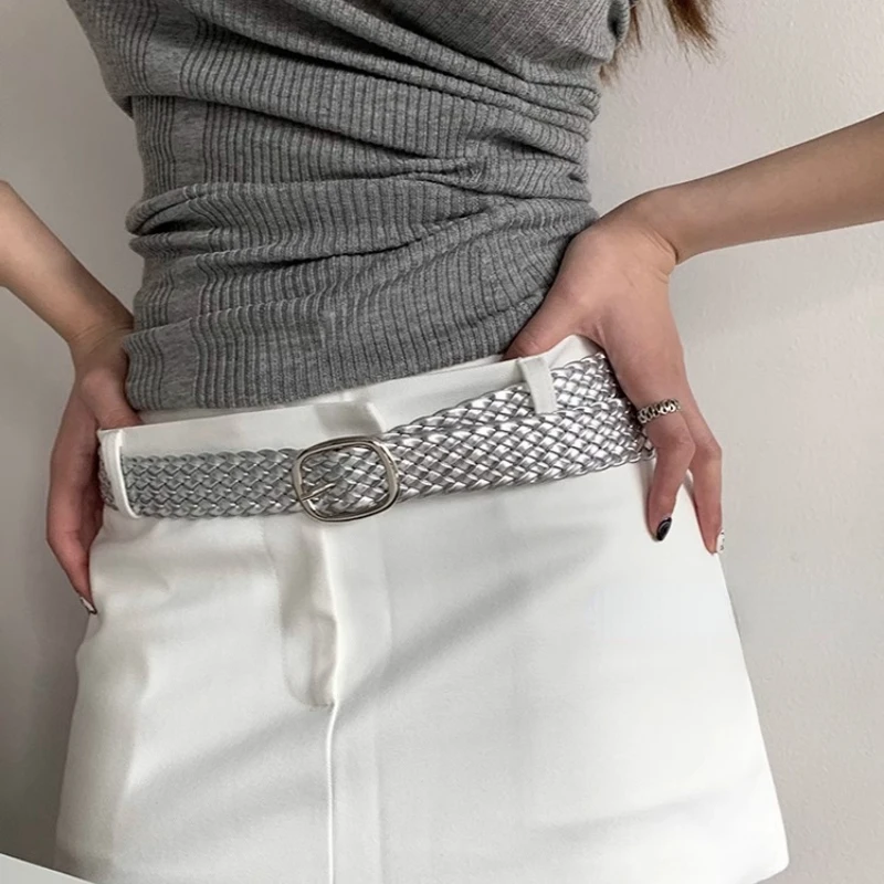 

Casual Solid Colour Student Belt for Women Niche Design Ins Style Braided Pin Buckle Simple Belt Versatile Jeans Accessories