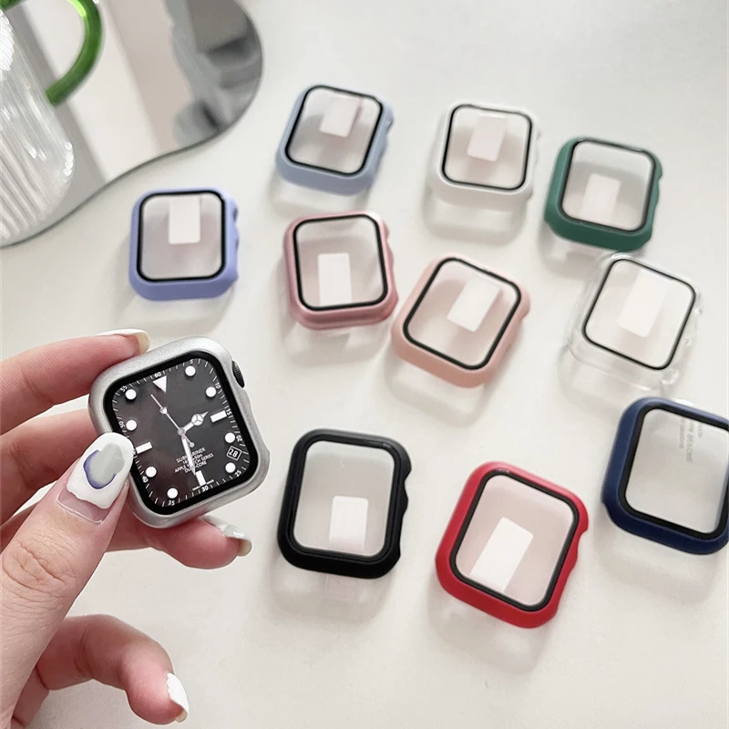 New Matte Watch Cover For Apple Watch Case 45mm 41mm 44 40 42 38 mm Bumper+Screen Glass Protector Case For Iwatch 7 SE 6 5 4 3 2