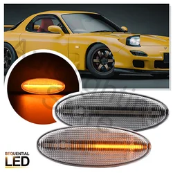 2PCS Front Turn Signal Lamp Clear Lens Sequential LED Fender Side Marker Indicator Light for Mazda 323 626 RX-7 RX7 FD PREMACY