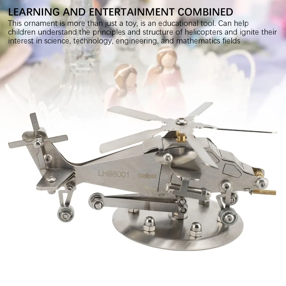 Stainless Steel Helicopter Model Kit Handmade Craft Silver Metal Helicopter Model 3D Structure Helicopter Desktop Ornament