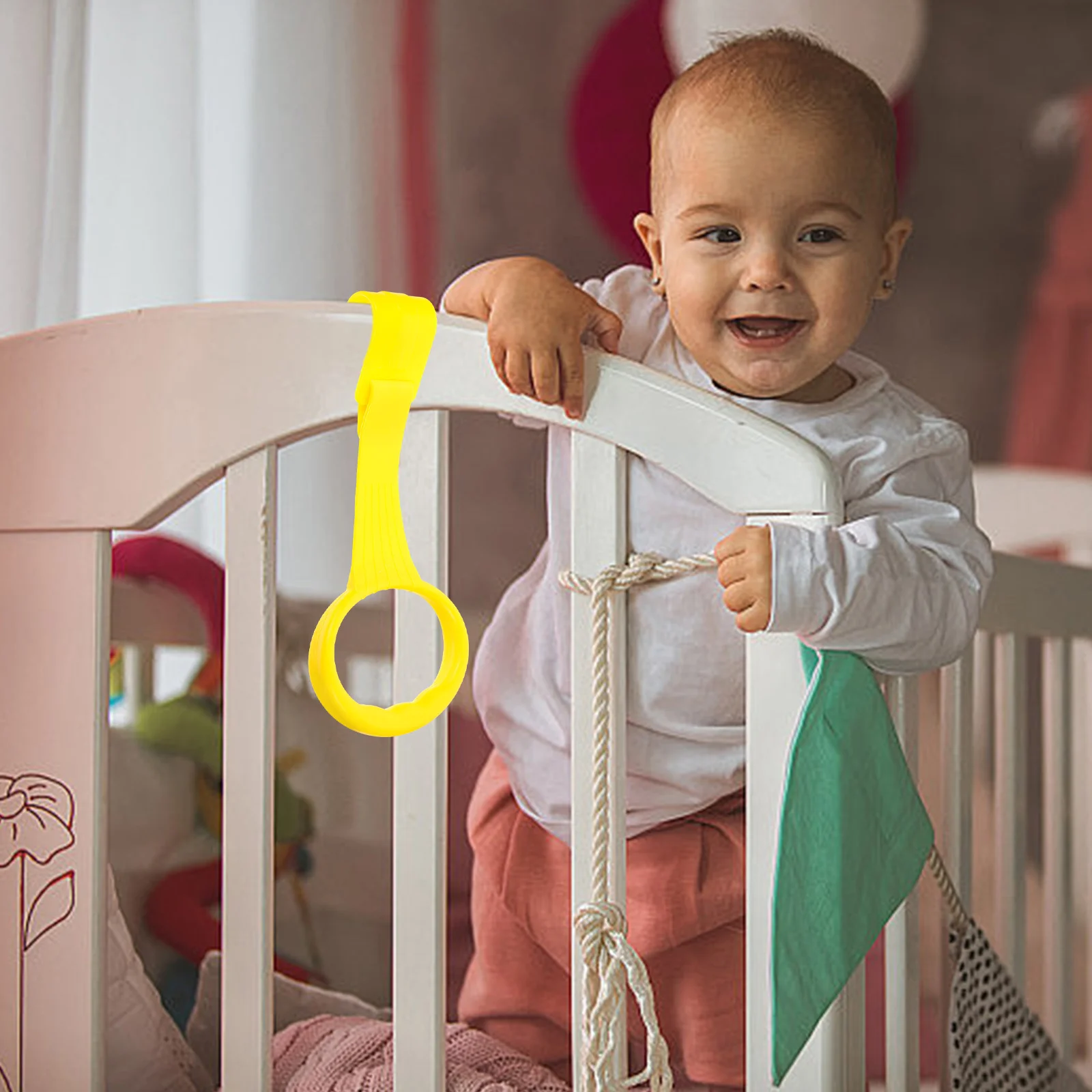 

1Pair Baby Standing Safety Rings Infant Bed Pull Up Bars for Walking Practice Sturdy Plastic Construction Easy Install