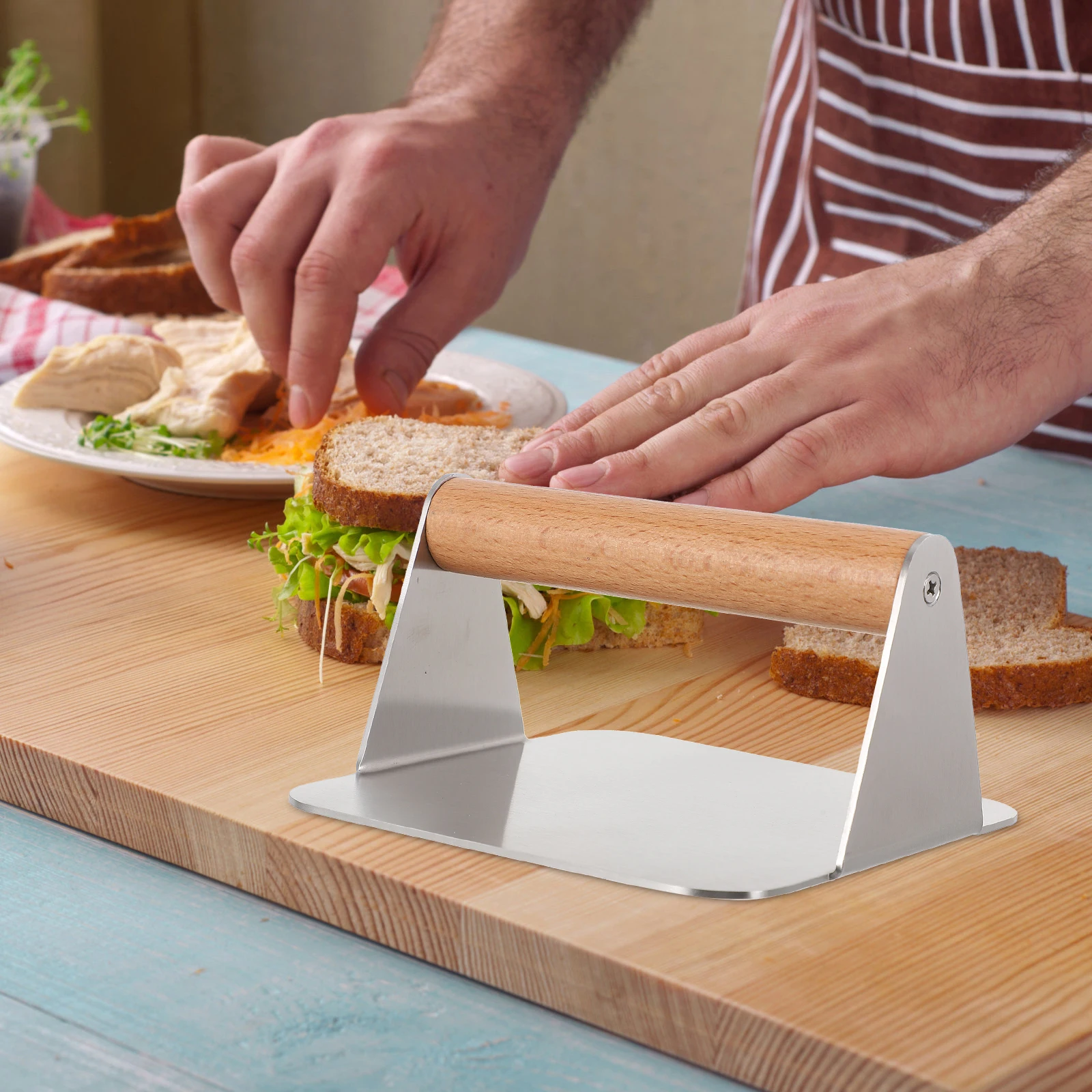 

Stainless Steel Burger Presser Meat Pressing Tool Kitchen Gadget Mold Steak Press Non Sticky Easy Clean Wear Resistant Practical