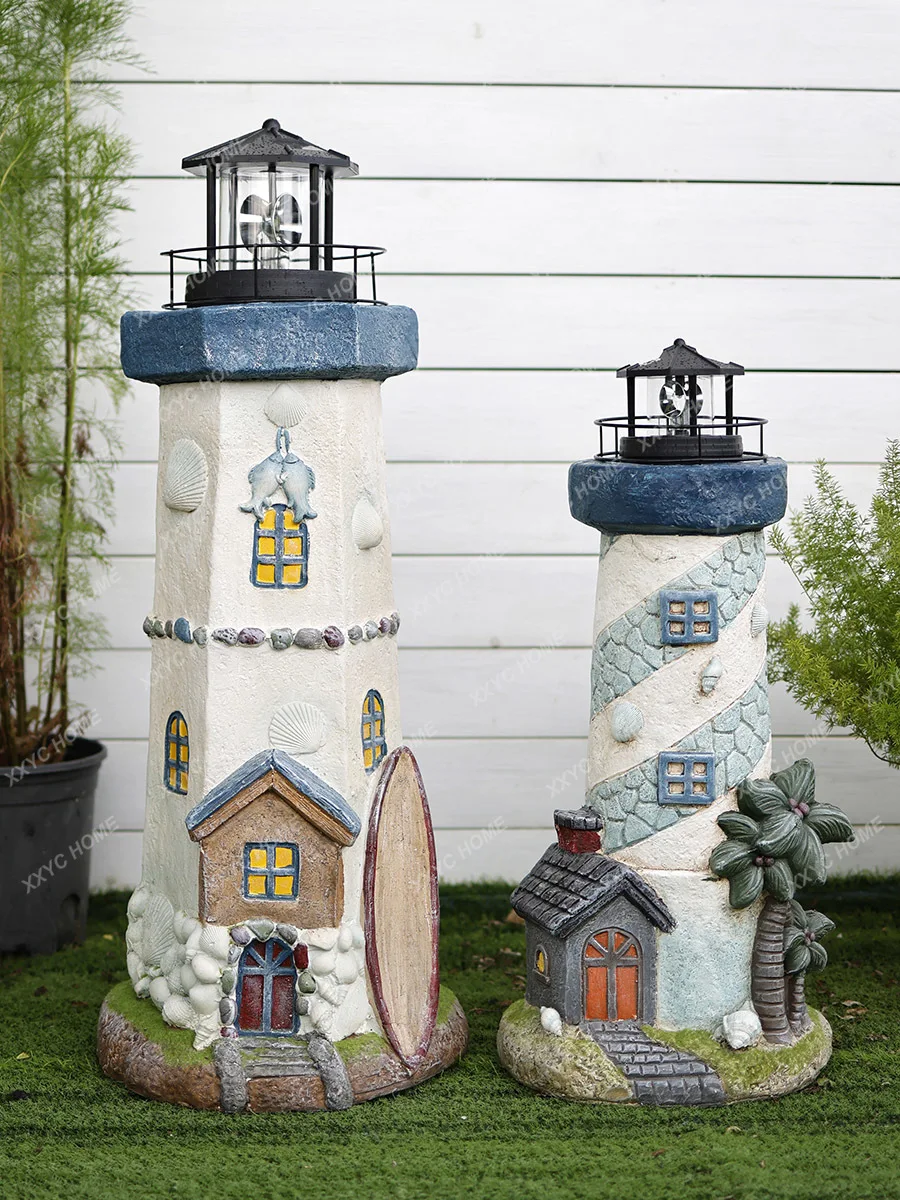 Mediterranean Solar Lighthouse Ocean Wind Small Night Lamp Ornaments Courtyard Decoration Decorative Crafts