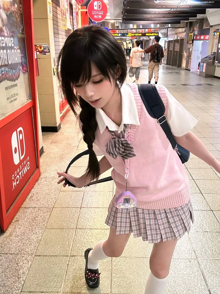 เสื้อกั๊กไหมพรมถักสไตล์ญี่ปุ่น รุ่น Original JK สำหรับผู้หญิง แฟชั่นสไตล์นักศึกษา แมทช์ง่าย ทรงคอวี เหมาะสำหรับฤดูใบไม้ผลิและฤดูใบไม้ร่วง