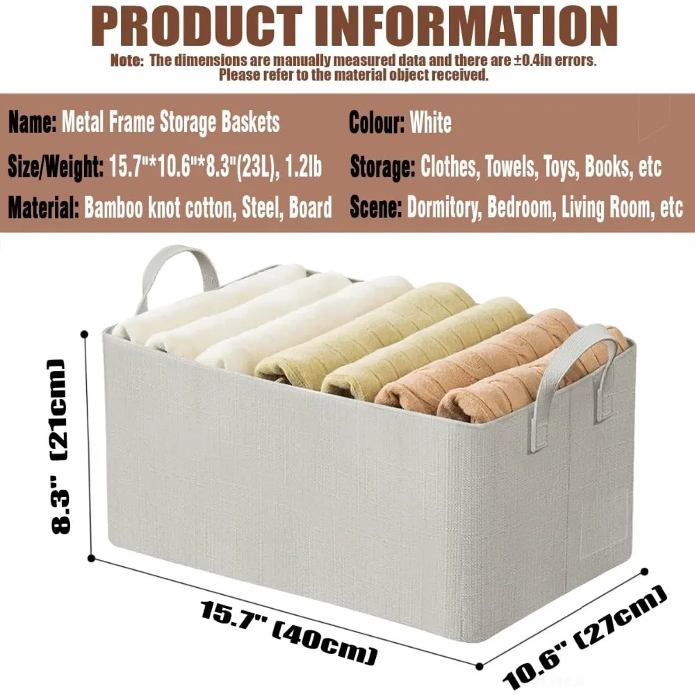 4-Piece Fabric Wardrobe Organizer with Handle, Stackable Steel Frame Storage Baskets for Clothes