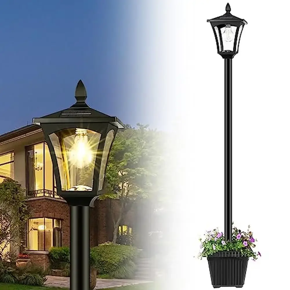 Solar Outdoor Lamp Planter with High-efficiency Panels Eco-friendly Street Light Decoration Garden Yard Pathway