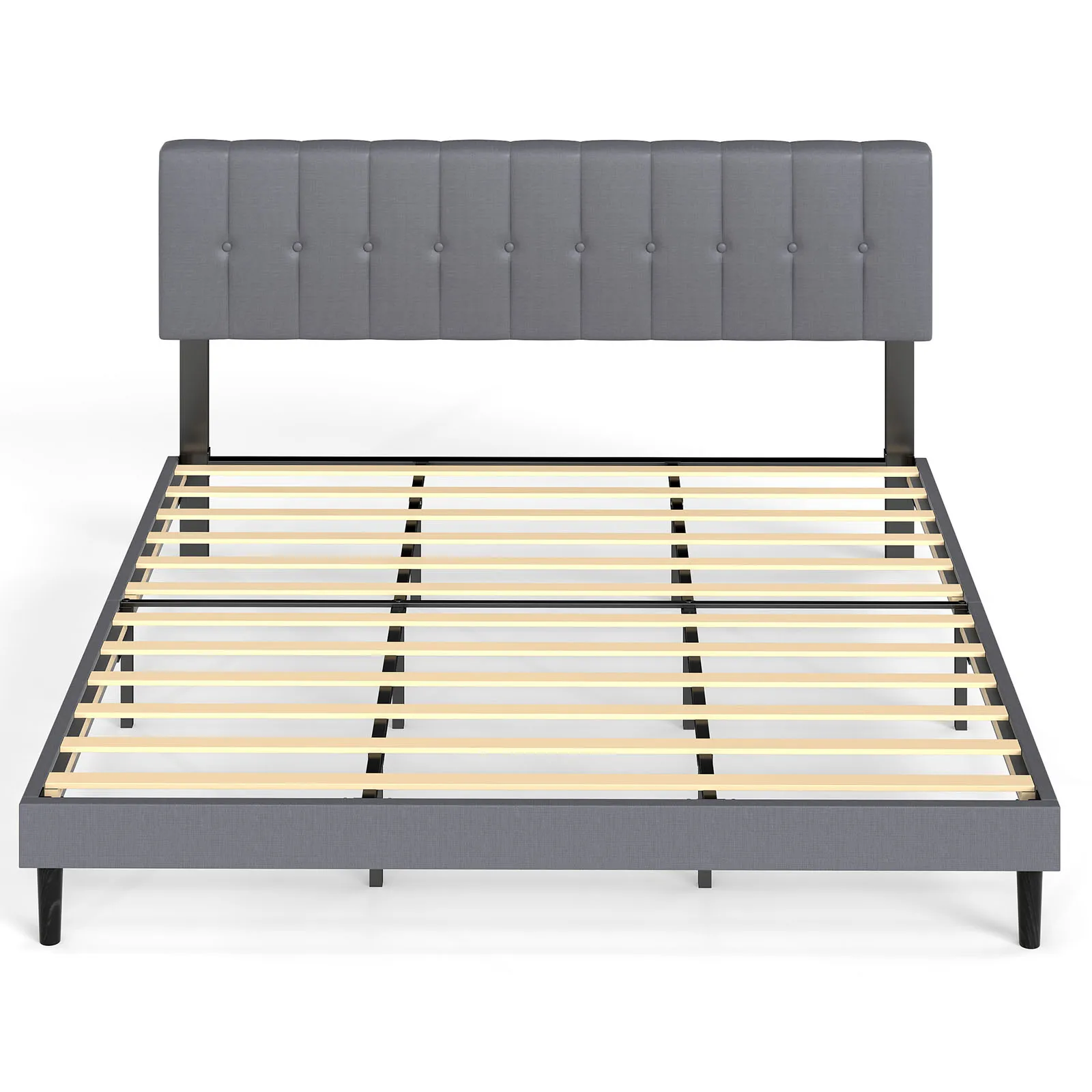 JHK King Wooden Solid Bed Frame with Fabric Upholstered 800LBS Sturdy Slats Support Spring Needed Easy Assembly For Bedroom image 6