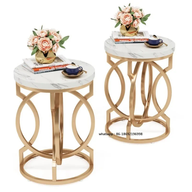 Modern White Gold Nightstands with Faux Marble Tabletop Small Side Table Bedside Table for Living Room