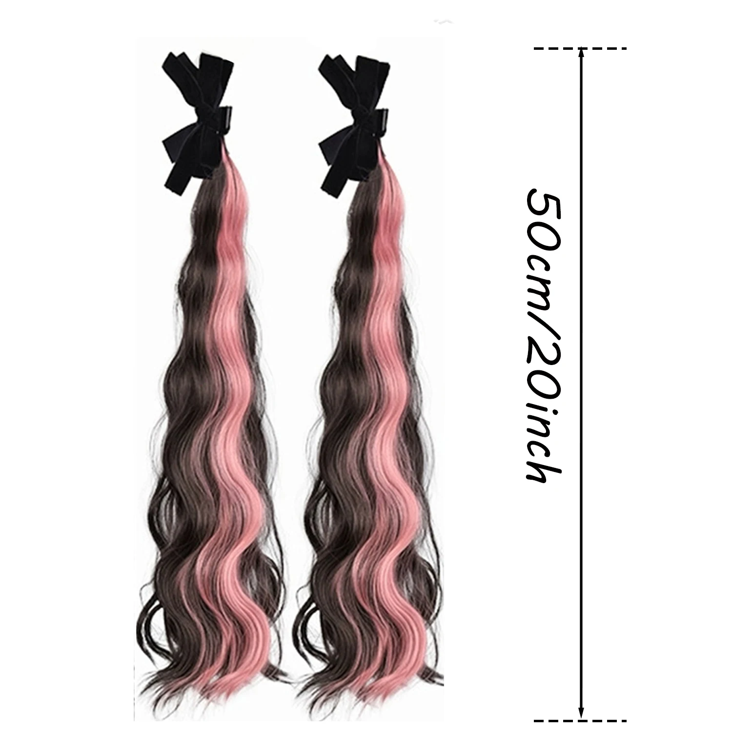 Perruque synthétique à reflets d'oreille d'elfe, 2 pièces, perruque queue de cheval bouclée à clipser avec nœud de tête de princesse douce pour femmes