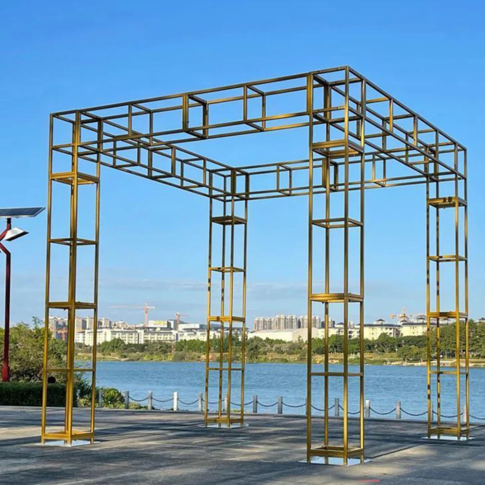 Good Quality luxury Golden Stainless Steel Wedding Canopy Metal Mandap Canopy Chuppah  For Giant Event Activity