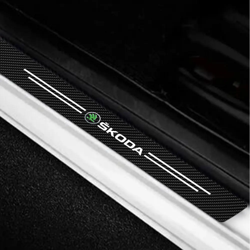 4Pcs New Leather Carbon Fiber Car Door Sill Threshold Protector Stickers For Skoda Octavia 2 A5 A7 Superb 3 Fabia 2 Karoq Rapid