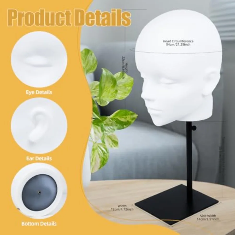 조절 가능한 마네킹 가발 헤드, 검정색 금속 스탠드 포함, 가발, 모자, 캡 및 헤드드레스 스타일링 및 전시에 이상적