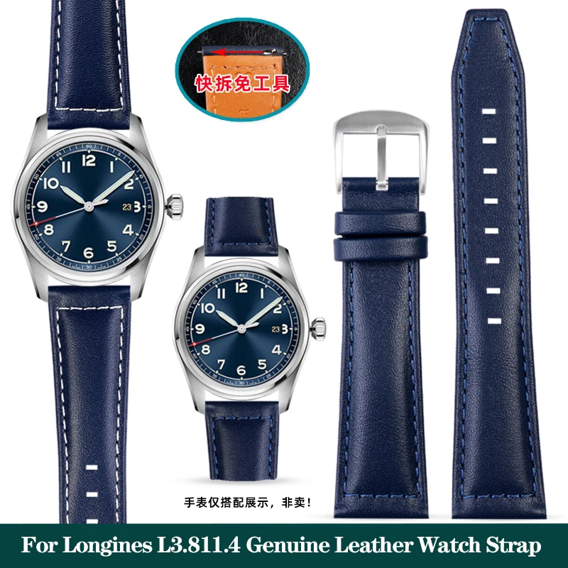 For Longines L3.811.4 Genuine Leather Watch Band Male Pioneer L3.821.4 Strap Cowhide Quick Release Watch Chain 21mm 22mm