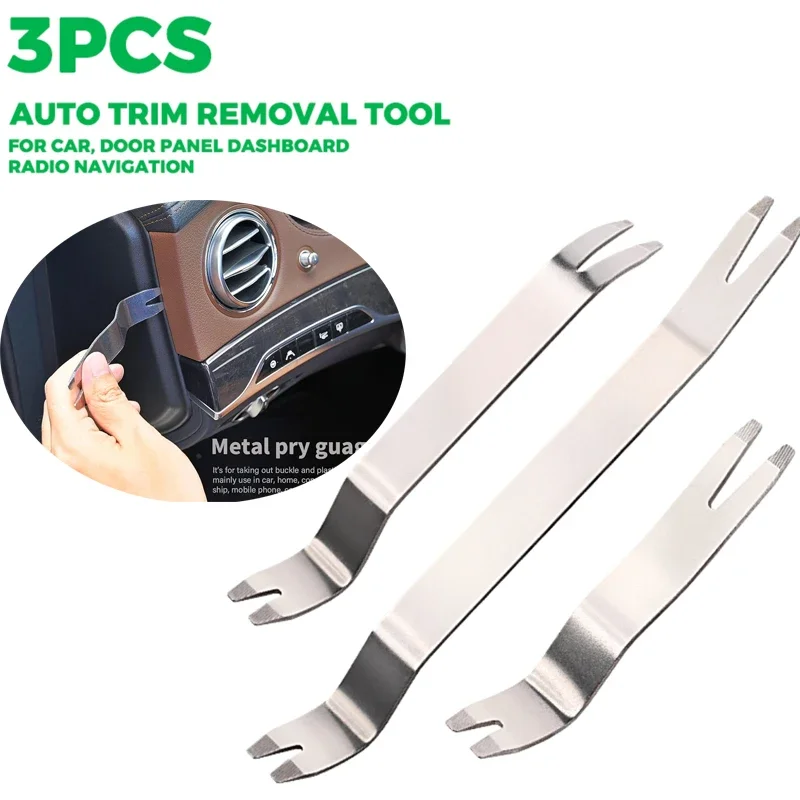 3pcs Metal Trim Removal Tool Auto Fastener Remover Pry Tool Removal of Car Door Panel Audio Radio Panel Molding Dashboards Wheel