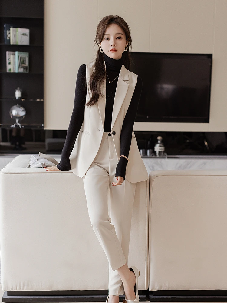 New Fashion Sleeveless Suit Vest Jacket Suit Slim Temperament Beautician Front Stage Work Wear Clothes Spring Autumn