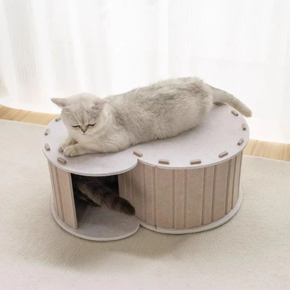 

S-shaped Felt Cat Tunnel Bed Detachable Scratch Resistant Semi Enclosed Cat Nest Ventilated with Holes Cat Cave Four Seasons
