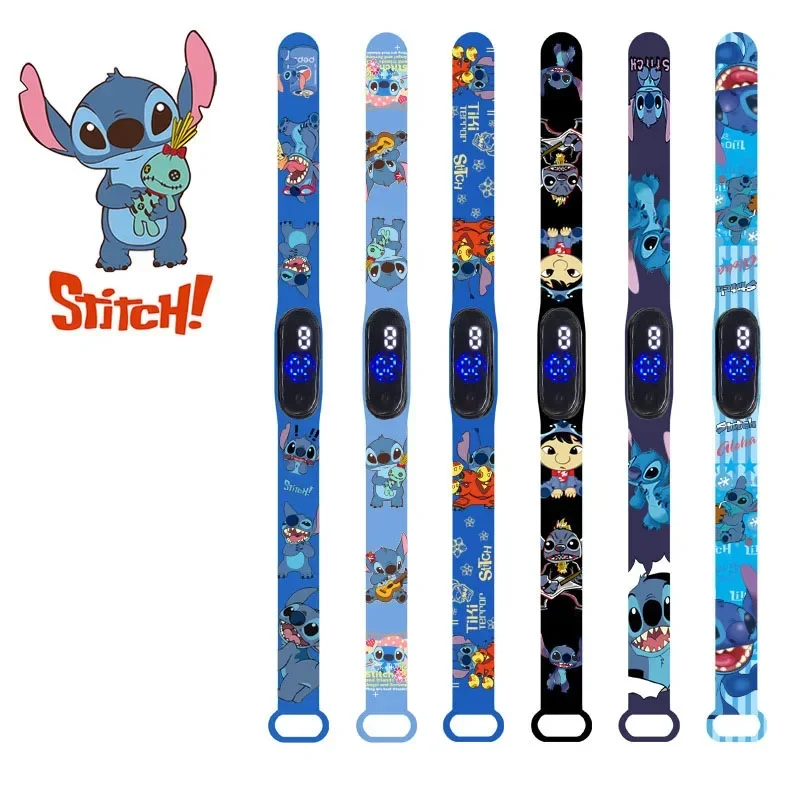 Disney Children\'s Watches Anime Figures Stitch LED Luminous Watch Touch Waterproof Electronic Sports Watch Kids Birthday Gift