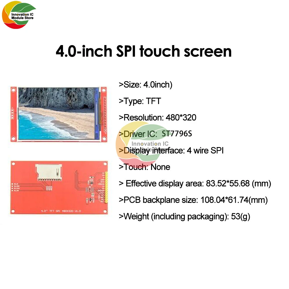 Ziqqucu New 4.0 Inch SPI Serial LCD Touch Screen Module 480*320 TFT Display Module ST7796S Drive SPI Serial LCD Display Module