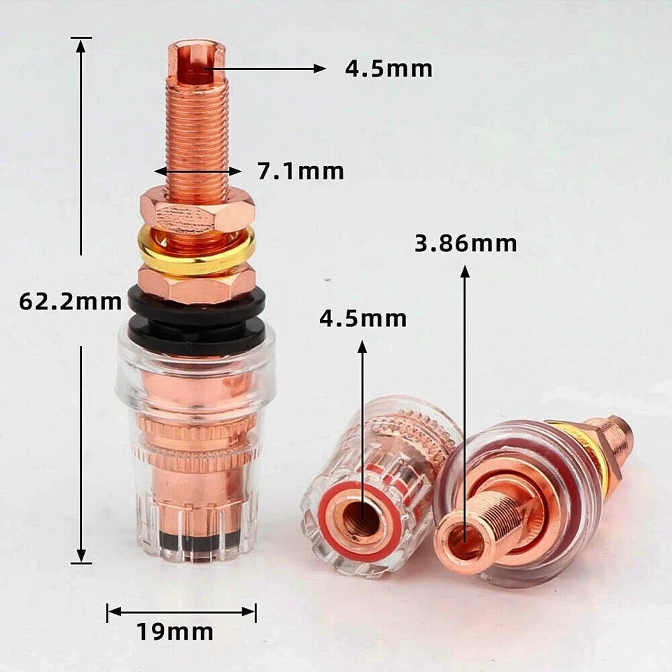 4PCS Hi-End Pure Red Copper Plated Hifi Audio Amplifier Speaker Banana Plug Female Terminal Binding Post Socket