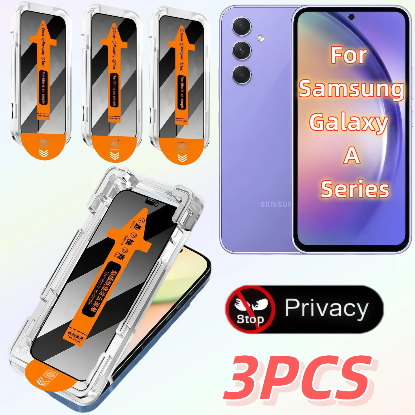 

3-Pack Privacy Tempered Glass Screen Protector for Galaxy A15/A16/A34/A35/A55/A53/A52 5G/A52S/A71/A73/A54 - Anti-Scratch