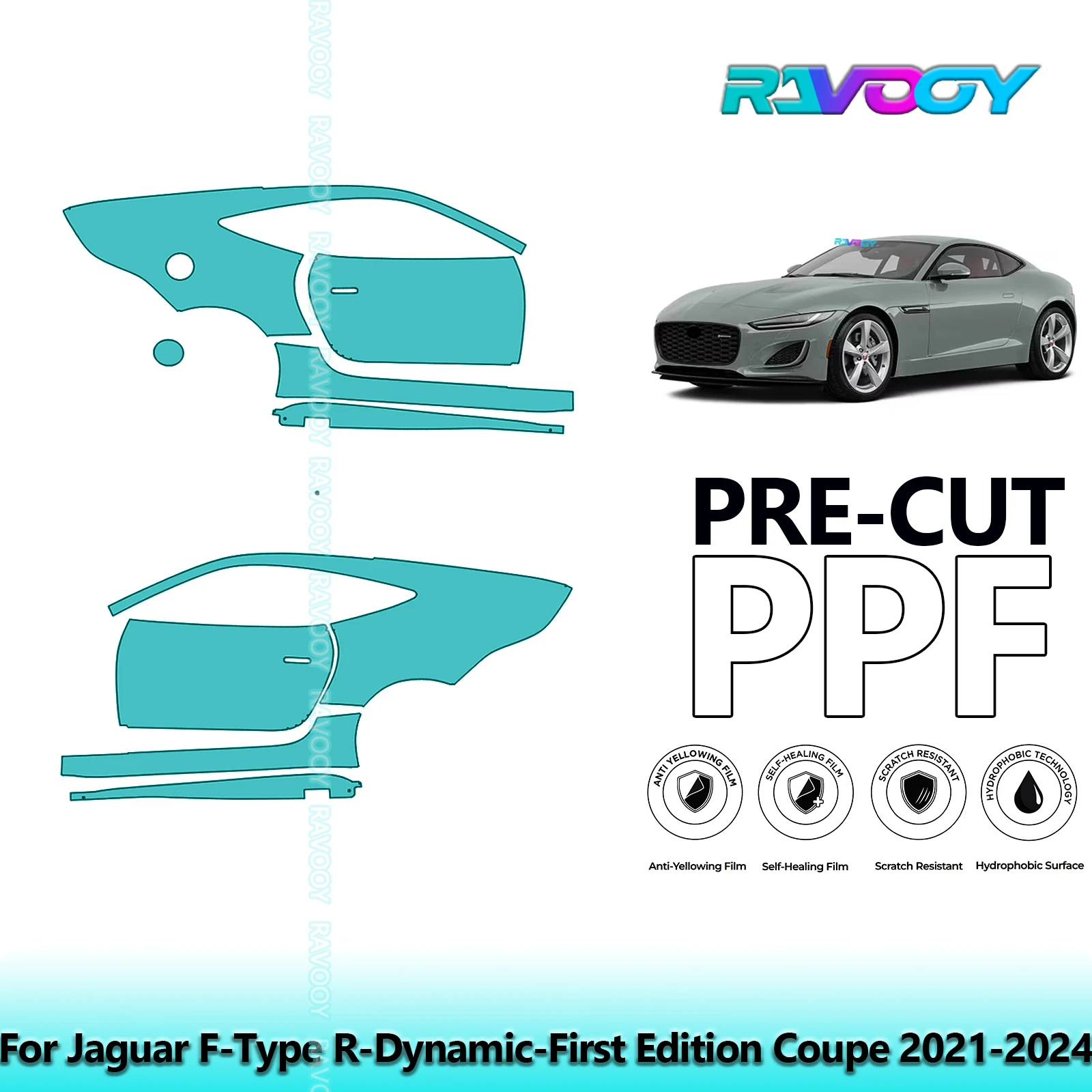 

For Jaguar F-Type R-Dynamic-First Edition Coupe 2021-2024 8.5mil Pre-Cut PPF Door & A/B Pillar Kit TPU Paint Protection Film Set