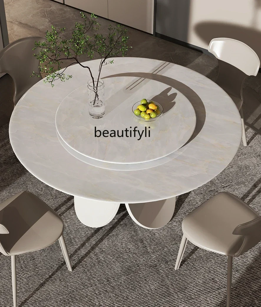 Marble Dining-Table Light Luxury High-End Luxury Stone round Table with Turntable Modern Minimalist Dining Tables and Chairs Set