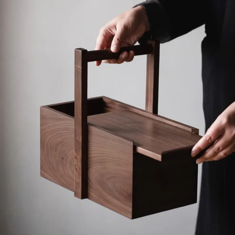 All solid wood without auxiliary materials Japanese retro home lifting beam portable wooden box