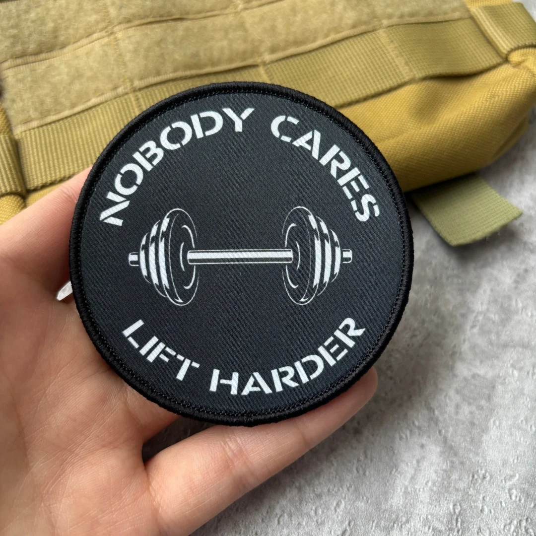 Patch tactique de motivation pour la gym, motif 'Nobody Cares Lift Harder', imprimé, auto-agrippant pour sac à dos et gilet