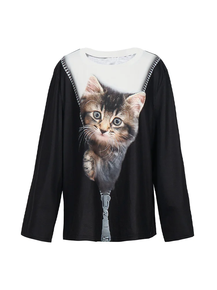 Plus Size 5XL 2023 Popular Women's T Shirt Long Sleeve Crew Neck T Shirt Colorful Cats Cat 3D Print Oversized Loose Casual Tops