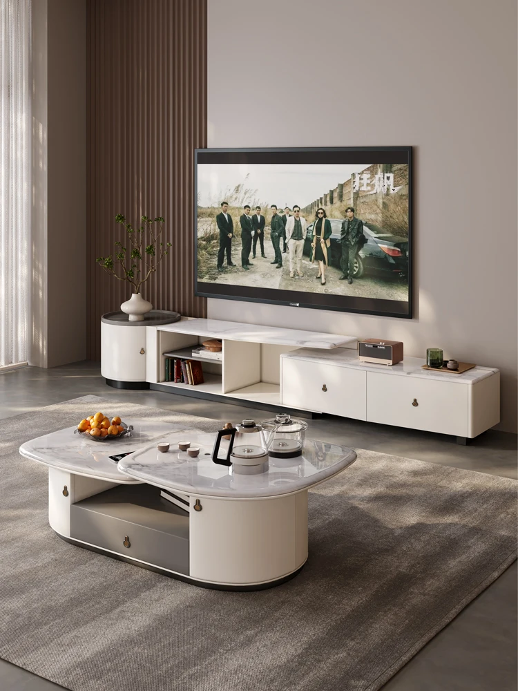 Household Stone Plate Coffee Table Special-Shaped Living Room Simple Microlite Kung Fu Tea Table Integrated TV Cabinet Unit