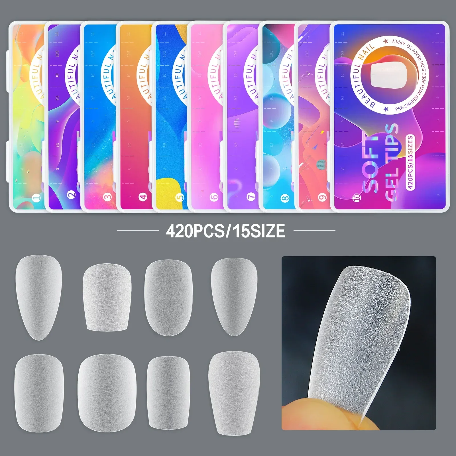 420PCS Matte Fake Nails Capsules Almond Coffin T Shape Full Cover False Nails Frosted Artificial Nail Soft Gel Tips