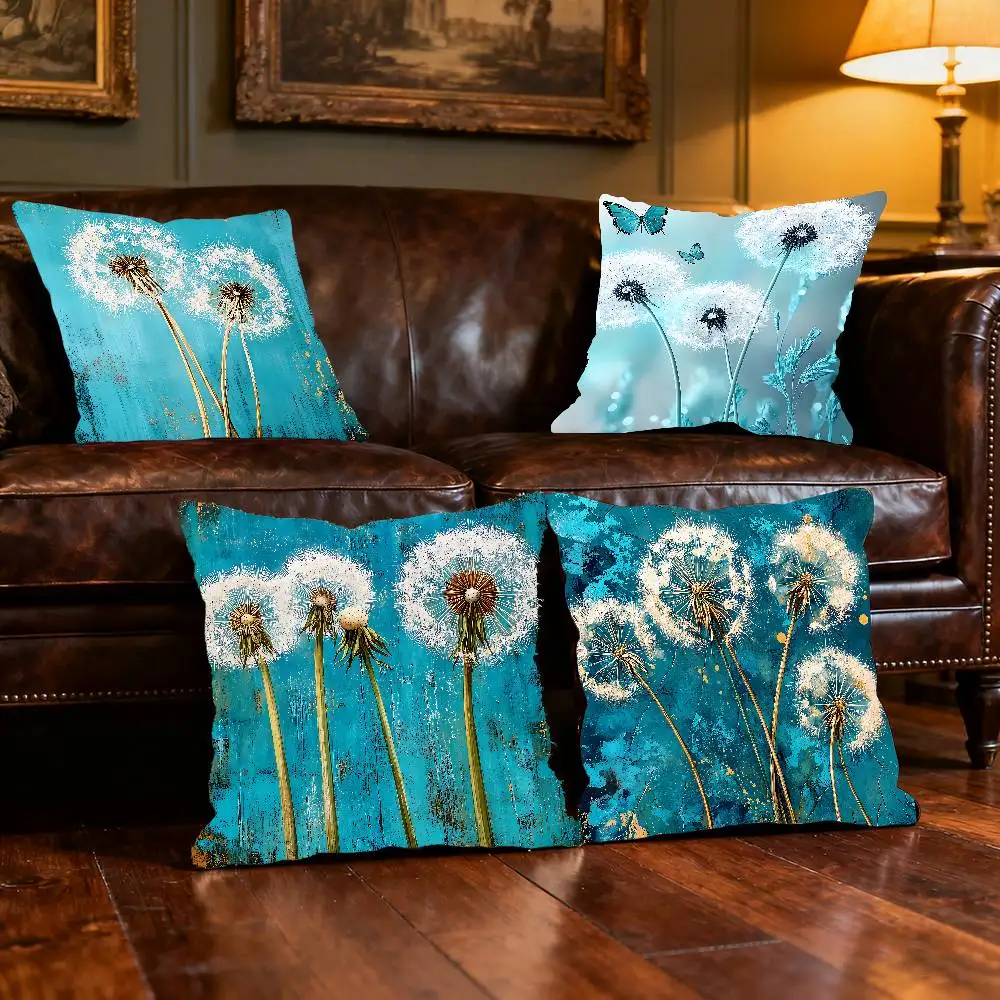 Dandelion Turquoise Printed PillowCase Elegant Couple Home Living Room Bedroom Decorative Rectangle Pillowcase SofaCushion Cover