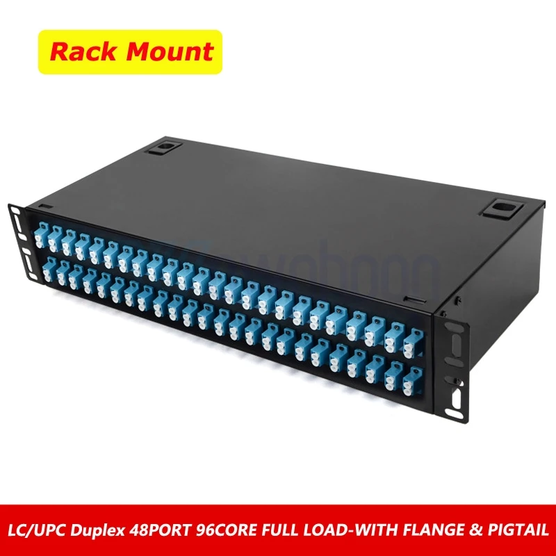 Rack Mounted Fiber Optic Patch Panel, ODF with 48Pcs or 96Core SC FC LC ST Adapter, Simplex Pigtail Customized, 48 Port