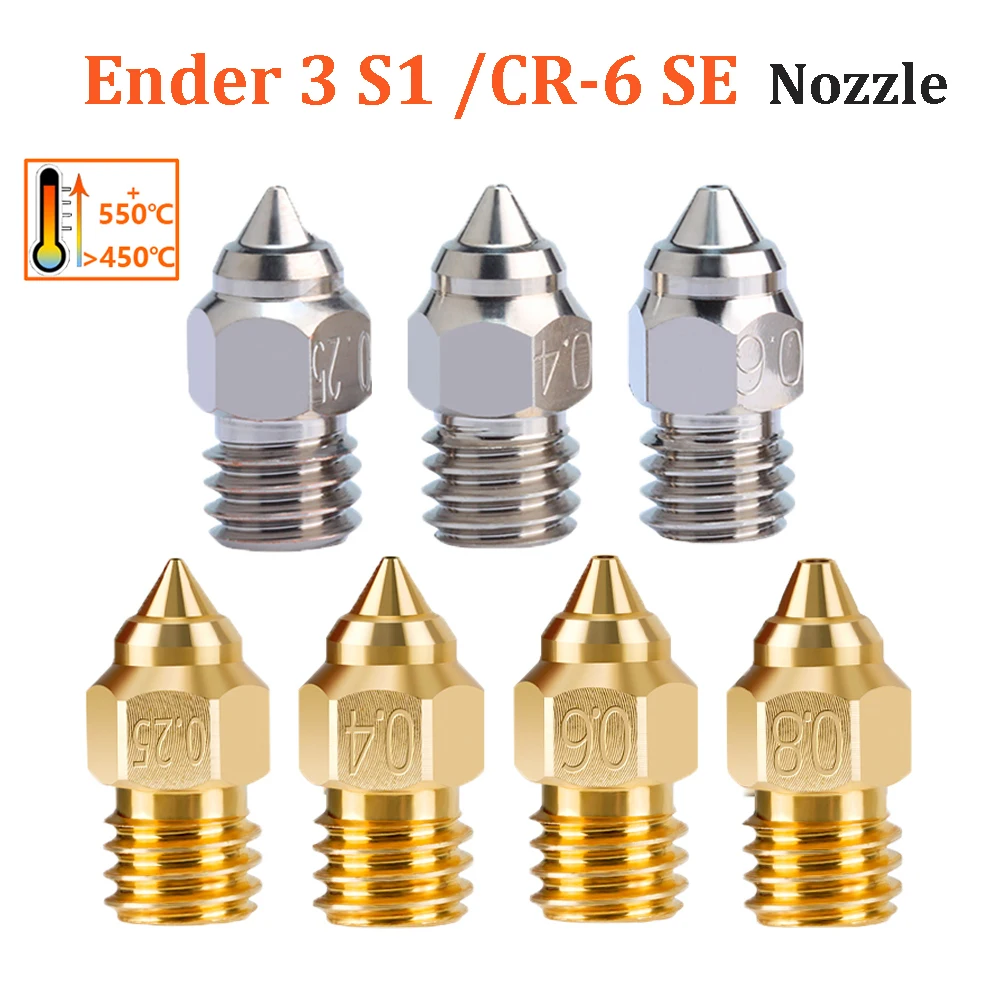 2pcs CR-6 SE Plated Copper Nozzle 3D Printer Parts High Temperature Resistance M6 Thread Brass Nozzles For Ender 3 S1 CR6 SE